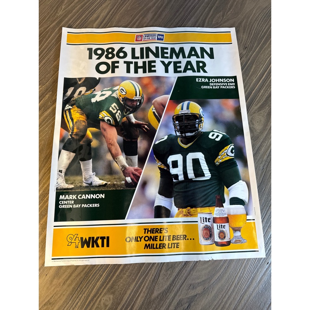 Green Bay Packers Miller Lite 1986 Lineman of the Year Poster Ezra Johnson 18x22